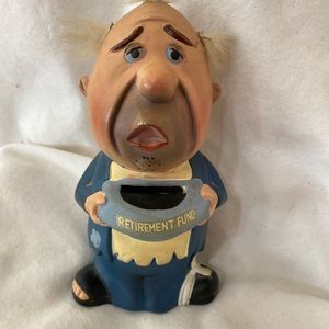 Vintage Piggy Bank Grandpa Retirement Fund Bank Ceramic